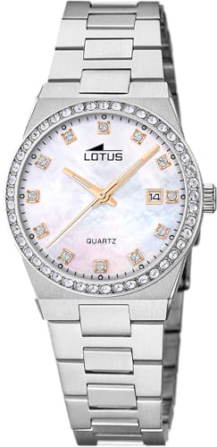 Lotus Damen Uhr Analog aus Edelstahl 316L Silber - Quarzwerk - Mineralglas hochresistent - 10 ATM wasserdicht - Kalender 18885/B - Freedom Collection