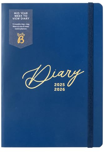 Busy B A5 Week-to-View Diary - Mid-Year Academic Planner- Aug '25 - Aug '26 - Navy Journal Cover – Weekly Layout opposite a Notes Page, Goals, Expenses, Pen Loop & Elastic Closure