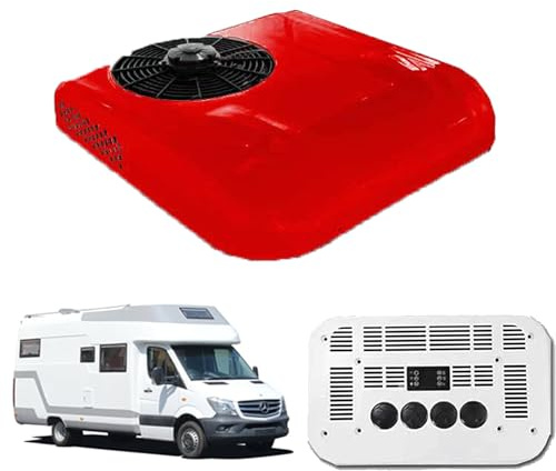 SXHEYUY Climatiseur Camping-Car, 12V 24V AC Silencieux, Unité Climatisation Camping-Car, Climatisation Froide, Climatiseur Aérien pour Véhicule, pour Camping-Car, Camion, Excavatrice,Rouge,24v