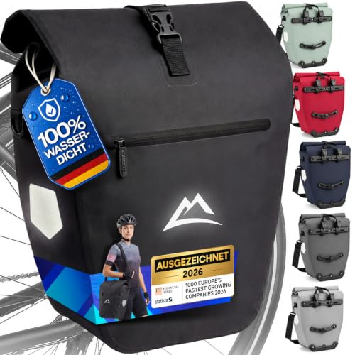 Nextcover® Fahrradtasche für Gepäckträger [AquaShield-TPU] I 100% wasserdichte Gepäckträgertasche mit klick-System & Rollverschluss I Reflektierende Fahrrad Tasche Inkl. Tragegurt, Fahrradtaschen