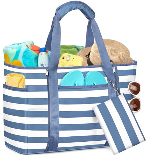 TEUEN Grand Borsa Mare Donna Impermeabile XXL, Borsa Spiaggia Pieghevole con Zip Borsa da Spiaggia Antisabbia Multiuso per Piscina,Viaggio,Shopping,Vacanze(50L)