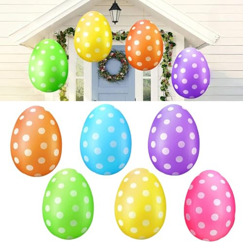 Ostereier Deko 6er-Set, Osterdeko Outdoor Aufblasbarer Ostereier zum Aufhängen, Plastik Ostereier XXL, Osterdekoration, Plastik Ostereier mit Stabilem Aufhänger für Ostern Deko Garten Party (50 cm)