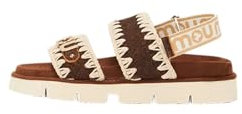 Mou Damen-Sandalen, geflochtenes Design, Braun, gezackte Sohle, Rosa, 37 EU