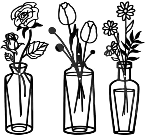 Nicear 3 Stück Metall Blume Schwarz Wal Kunst Deko Küchen Wanddekoration Schwarz Schwarze Blume In Vase Draht Wanddekoration Für Wohnzimmer Badezimmer Schlafzimmer Terrasse Balkon