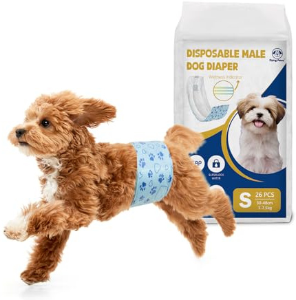 Flying Paws 26 Couches Jetables pour Chien Mâle S, Indicateur d'Humidité Culottes Hygéniques Super Absorbantes, Bandes Ventrales Anti-Fuites