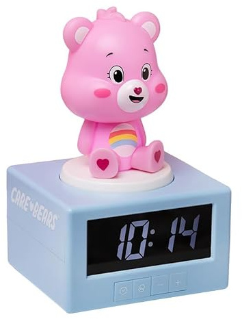 Paladone Care Bears Pink Cheer Bear Digital Alarm Clock with Night Light & Music, Officially Licensed Bedroom Décor for Girls and Women, Battery Powered Pop Culture Merchandise