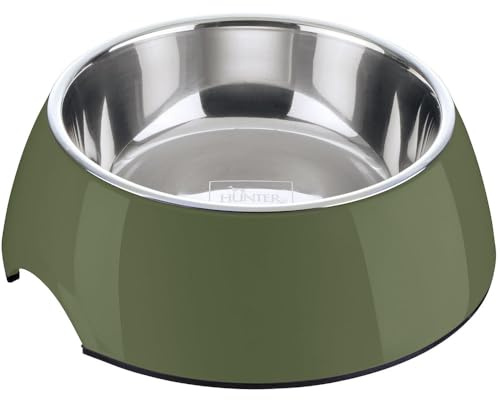 Hunter Melamin-Napf, Farbe: Khaki, mit Edelstahleinsatz, rutschfest, Kratz- und stoßresistent, pflegeleicht, spülmaschinengeeignet, Größe: 700 ml