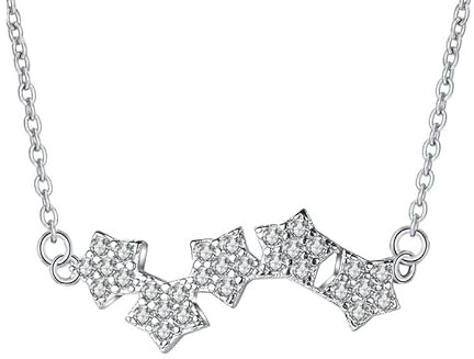 Mesnt Halskette Weißgold Damen, Frauen Halskette Collier aus 18 Karat Weißgold Sterne Lab Diamant