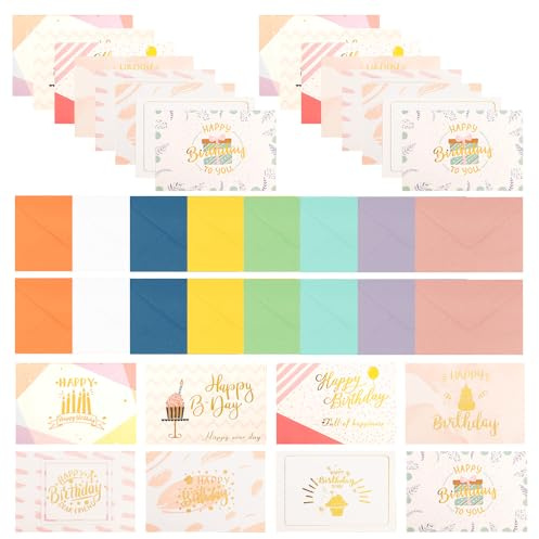 ZSUIQIN 24 Geburtstagskarten, Glückwunschkarten Grußkarten Set, Klappkarten Happy Birthday inklusive Naturkuvert für Danke, Karte Geburt, Jubiläum, Hochzeit(6.9 x 9.5cm)