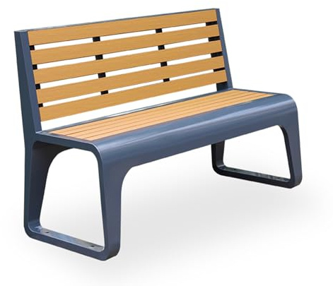 ZUGIATP Banc De Jardin Extérieur en Acier Inoxydable Banc De Parc en Métal Siège De Parc Jardin Piscine Porche Chaise De Patio(Wood Color,150cm/59in)