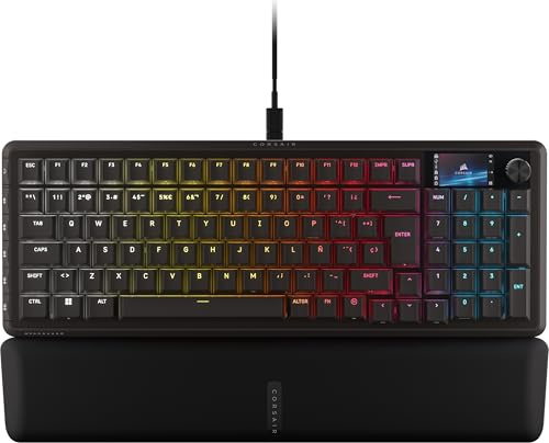 Corsair Vanguard 96 Teclado Mecánico con Cable para Juegos– Negro | QWERTY ES, Formato 96%, Interruptor Lineal de Plasma MLX, 8000Hz, Pantalla LCD, Virtual Stream Deck, Botones G, Flashtap SOCD