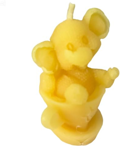 Bienenwachskerze Elefantenkerze in Tasse 7 cm Plüsch-Look Geschenk — handgegossene Plüsch-Optik mit Rüssel, Made in Germany