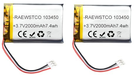 2 Stück 3,7 V 2000 mAh LiPo-Akku, wiederaufladbar, 103450 JST 3-Pin