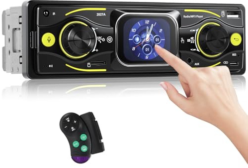 [2.17 ÉCRAN Tactile] CAMECHO 1 Din Time Display Bluetooth Autoradio Digital Media Player FM/AM Radio Car MP3 Player USB Charging/AUX Input/U Disk Playback/RGB LED Lighting +Commandes au Volant