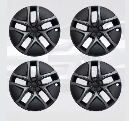 4 Stück Radkappen, kompatibel mit Tesla Model Y, Juniper 19 Zoll, Ersatz-Radkappen, Komplettabdeckung Compatible with die Felge, Zubehör 2025(Black and Gray)