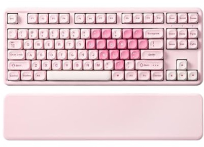 CGCZTQmgh Pink Mechanical Gaming Keyboard B87 QMK VIA Custom Gasket RGB Wireless Aesthetic Keypad Compatible With Wrist Rest