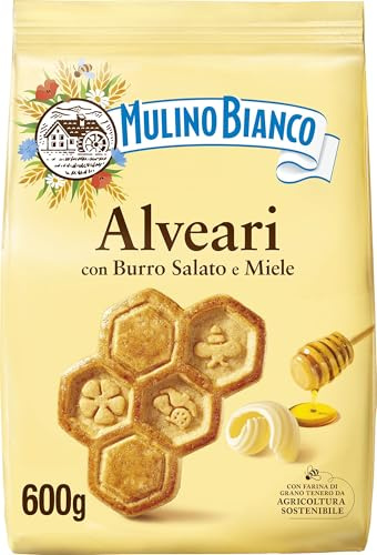 Mulino Bianco Biscotti Frollini Alveari con Burro Salato e Miele, Senza Olio di Palma, Colazione Ricca di Gusto, Confezione 600 g