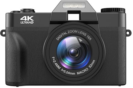 Norwiss Digitalkamera + 2-in-1 Weitwinkel- und Makrofilter mit WLAN 16-Fach Zoom klappbarer 3-Zoll-Bildschirm (Black-64G)