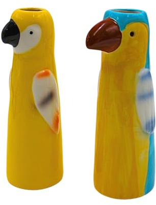 2er Set Dekovasen, Vasenkopf, Papageivase, Blumenvase, Tiervase, Tischvase, Keramikvase, Vase als Papagei, Vase mit Papagei Dekor aus Keramik in blau/gelb, Lieferumfang: 2 Stück, L/B/H 5 x 5 x 16 cm.