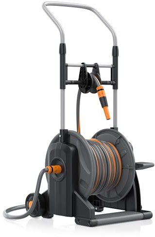 Brandson - 25m Gartenschlauch inkl. Schlauchwagen - Schlauchtrommel inkl. Wasserschlauch 25 m + 2 m Schlauch Zuleitung – 3/4 Zoll - automatische Schlauchführung - Aufrollhilfe – Gardena kompatibel