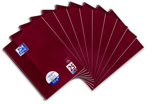 Oxford Collegeblock A4 liniert, weißer Rand rechts, 80 Blatt, bordeaux, 10 Stück