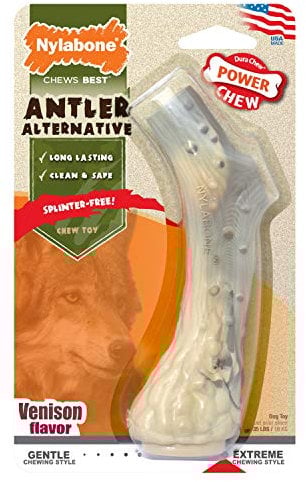 Nylabone Extreme Tough Dog Chew Toy Antler Alternative, Mess-Free, Venison Flavour, Medium, for Dogs Upto 16 kg