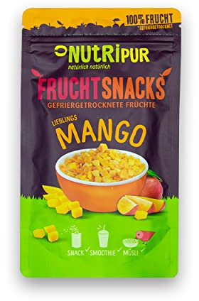 Gefriergetrocknete Mango: 100g gefriergetrocknete Früchte aus zarten Mango Stückchen ohne Zucker Zusatz – Mango getrocknet – Getrocknete Mango – Getrocknete Früchte – Getrocknetes Obst von NutriPur