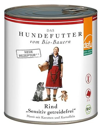 defu Hundefutter | 1 x 820 g | Bio Rind Sensitiv getreidefrei | Premium Bio Nassfutter Menü | Alleinfuttermittel für Hunde