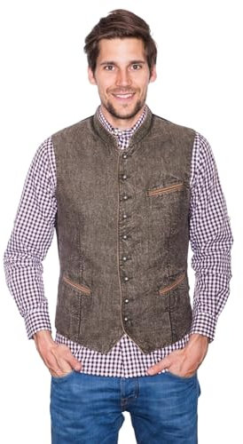Krüger Buam Herren Trachtenweste Platzhirsch oliv/schwarz/grau 56
