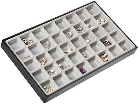 JackCubeDesign 40 Compartments Stackable Leather Jewellery Tray Earring Necklace Bracelet Ring Organiser Display Storage Box(Set of 1, Black, 40.6 x 24.4 x 4 cm)- :MK212-3A