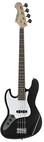 J & D JB E-Bass für Linkshänder, Bass mit Lindenkorpus und geschraubten Ahonhals in schwarz, Bassgitarre mit 2 Single Coils und Vintage-Style Bridge