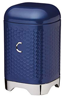 KitchenCraft Lovello Textured Coffee Canister with Geometric Hexagon Pattern, 11 x 11 x 19 cm (4.5 x 4.5 x 7.5) - Midnight Navy