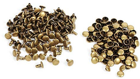 Akozon Remaches Rivet Studs, 3 colores 100 juegos 8 x 8 mm doble tapa Rivet Metal cuero artesanía reparaciones Studs Spike decoración(Bronce)