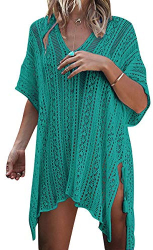 Vestido Ganchillo Playa Mujer Vestidos Pareos Playeros Kaftan Camisolas Caftanes Tunica Playa Piscina Ropa de Baño Vestido Playero Crochet Ropa de Playa Mujer Bikini Cover Up Playera Camisola Verde