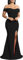 YMDUCH Women's Off Shoulder High Split Long Formal Party Dress Evening Gown, Black, M