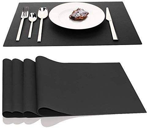 JYKJ Large Silicone Place Mats, Table Placemats Countertop Protection, Heat Resistant, Non Slip, Thick, Nonstick Pastry Mats, for Kitchen Dining Baby Kid,17.7 x 12.6 Inch, Set of 4 (Black)