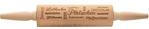 Spruchreif · XL Nudelholz mit Gravur · Teigroller aus Holz · L: 43cm · Backen · Plätzchen Teigausroller als Backzubehör · Backrolle aus Holz · Weihnachts-Motive