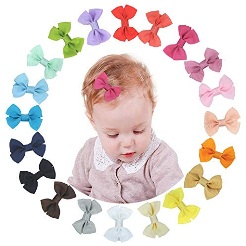 XCOZU Haarspange Haarschleifen Mädchen,20 Stück Baby Haarclips Haarklammern Haarspangen Schleife Haarschmuck Haar Accessoire für Mädchen Kinder aus Ripsband und Metall