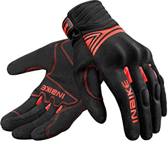 INBIKE Motorradhandschuhe Herren Damen Sommer Motocross Handschuhe Motorrad Fahrradhandschuhe Männer Vollfinger Schutz Atmungsaktiv Schwarz&Rot XL