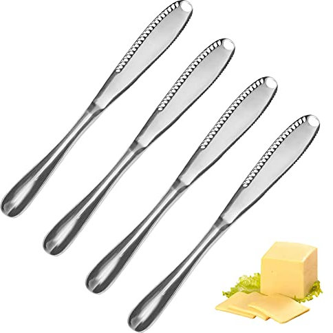 GOODGDN 4 Stück Butterstreuer Messer, 3-in-1 Butter Schneider aus Edelstahl mit Wellenschliff, Buttermesser Schneidemaschine Lockenwickler Buttermesser