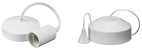 Knightsbridge 6 Inch E27 Contemporary Pendant Set - Matt White + Bathroom Ceiling Pull Cord Light Switch Pull Cord 10A 8300