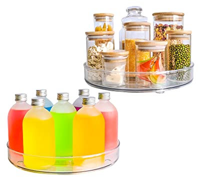 Roninkier Drehteller Organizer Lazy-Susan Gewürzregal - 2 Stück Drehteller Kühlschrank Küche Gewürzhalter für Vorratsdosen und Gewürze, durchsichtig, 27 cm