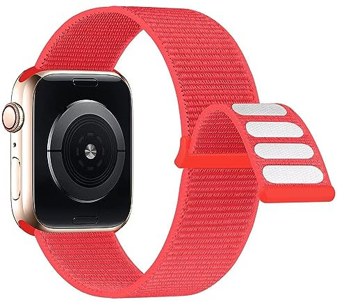 Lobnhot Cinturino Nylon Compatibile con Apple Watch 40mm 38mm 41mm, Sport Regolabile per iWatch Serie 10 9 8 7 SE 6 5 4 3 2 1, Rosso
