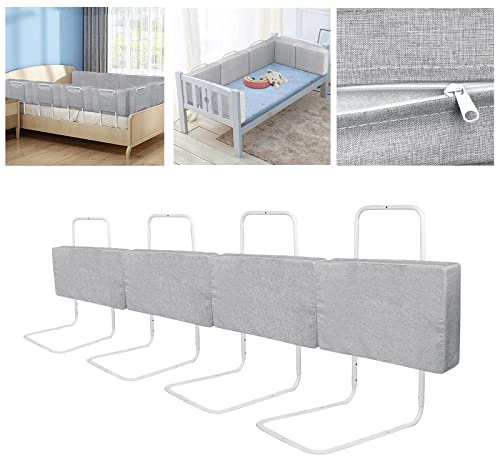 ACXIN 40-60cm Verstellbares Stahlrohr für Kinderbetten, Elternbetten Bettgitter, Kinderbettgitter Bettschutzgitter, Höhenverstellbar Absturzsicheres Bettgitter (Leinengrau, 50cmx4)