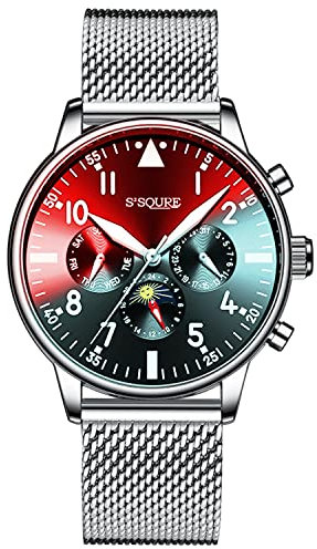 Gute Herrenuhr,Automatische Mechanische Armbanduhr,Schwarz Analog,Datum,Edelstahl.S Armband,Sportuhren,Geschenk(Silber)