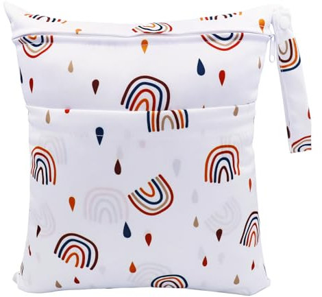 FenFang Stoffwindeln Nasstaschen, Windeltasche Wetbags Wickeltasche Naßtasche Nassbeutel Organiser Taschen Große Wiederverwendbare wasserdichte mit Reißverschluss für Baby Reisen Unterwegs (Beige)