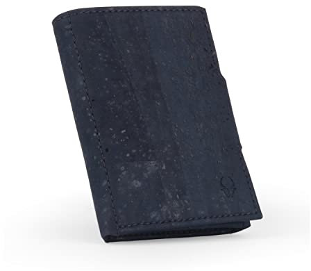 DONBOLSO Porte Carte en Cuir de Liège NextGen | Portefeuille Végétalien avec Protection RFID | Portefeuille Homme Mince avec Pochette à Monnaie | Etui Jusqu'à 11 Cartes | Liège Bleu