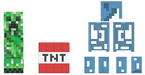 MINECRAFT Diamond Level Creeper Figur - bewegliche Gelenke, exklusive durchsichtige blaue Rüstung mit Blitz und 17 Teilen, schwerer Dynamitblock, für Erwachsene in der Minecraft Community, HLL31