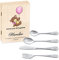Maverton Set de couverts de table personnalisé dans boîte en bois imprimée - couvert bebe - Thème Animal - Cadeau bapteme fille - Pour filles - Cadeau bébé - Coutellerie gravée - NOUNOURS