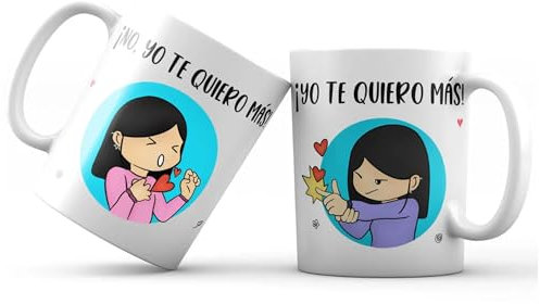WONDERNASTIC - Dúo de Tazas Yo te quiero más, Capacidad de 350 ml, Color Blanco, Cerámica, Aptas para Lavavajillas y Microondas, Conjunto para Parejas, Divertido y Original, Diseño Exclusivo